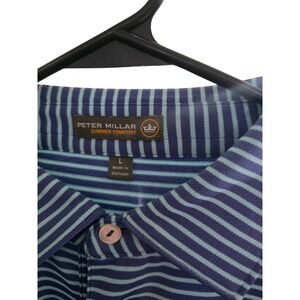 Peter Millar Summer Comfort Mens Large Blue Stripe Golf Polo Shirt Young Life L